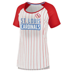 St. Louis Cardinals Women's Cooperstown Collection Iconic Pinstripe Raglan Scoop Neck T-Shirt White