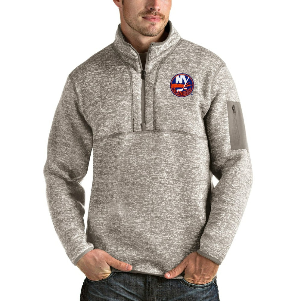 New York Islanders Antigua Fortune Half-Zip Pullover Jacket Oatmeal
