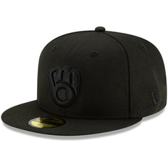 Milwaukee Brewers Black on Black 59FIFTY Fitted Hat Black | New Era