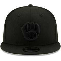 Milwaukee Brewers Black on Black 9FIFTY Snapback Adjustable Hat Black | New Era