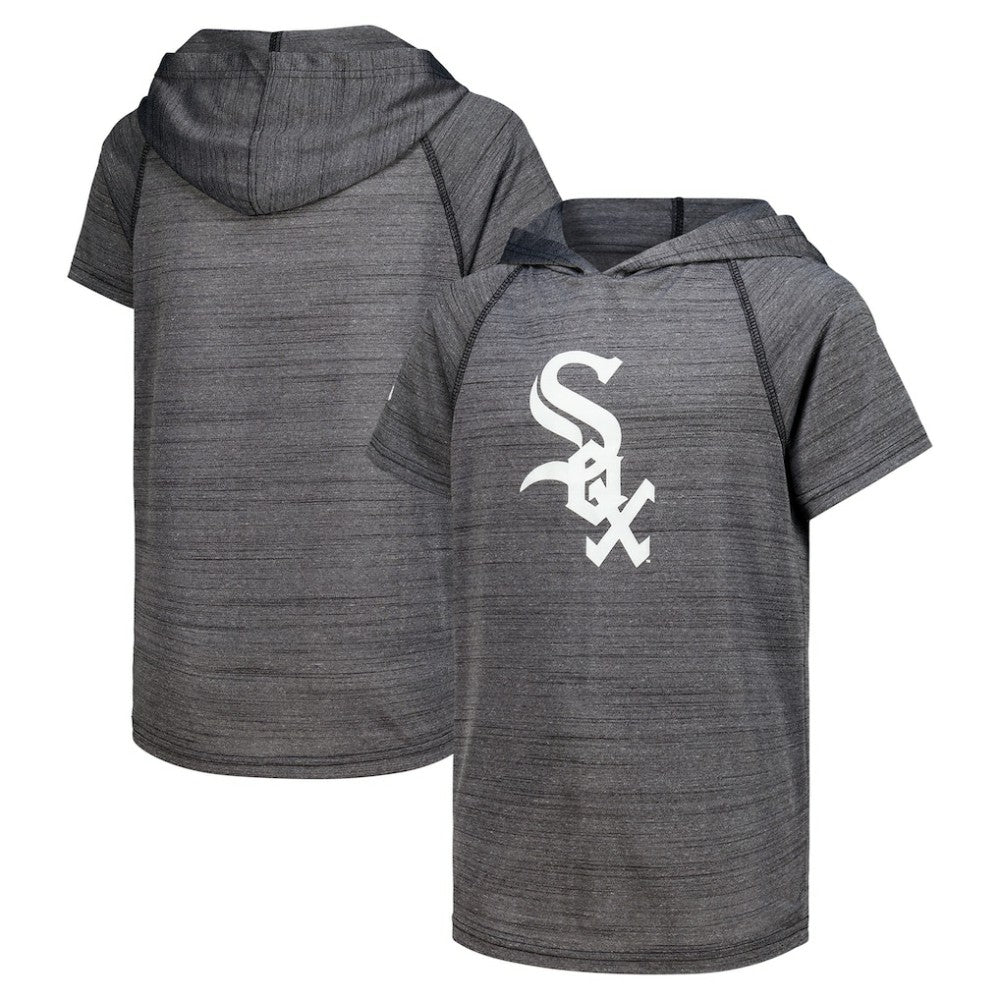 Chicago White Sox Stitches Youth Raglan Short Sleeve Pullover Hoodie Heathered Black
