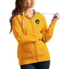 Milwaukee Brewers Antigua Women's Victory Full-Zip Hoodie Gold