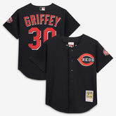 Ken Griffey Jr. Cincinnati Reds Cooperstown Collection Mesh Batting Practice Button-Up Jersey - Black