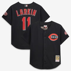 Barry Larkin Cincinnati Reds Cooperstown Collection Mesh Batting Practice Button-Up Jersey - Black
