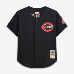Barry Larkin Cincinnati Reds Cooperstown Collection Mesh Batting Practice Button-Up Jersey - Black