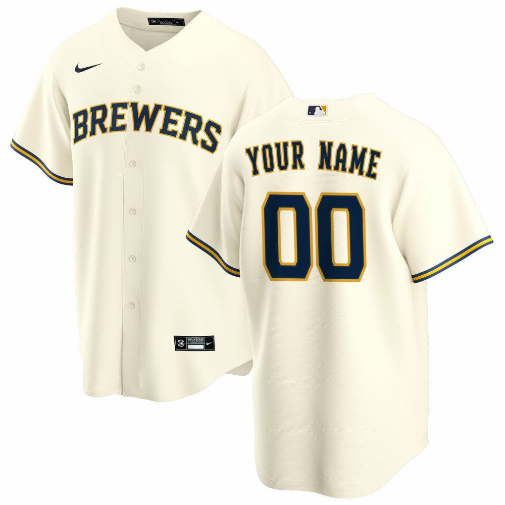 Milwaukee Brewers Home Replica Custom Jersey - Cream