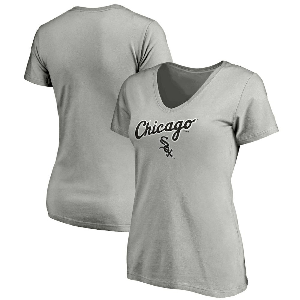 Chicago White Sox Women's Team Logo Lockup V-Neck T-Shirt Heathered Gray