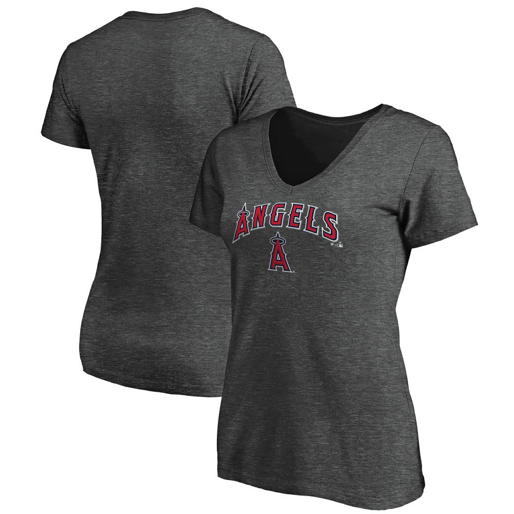 Los Angeles Angels Women's Team Logo Lockup V-Neck T-Shirt Heathered Charcoal
