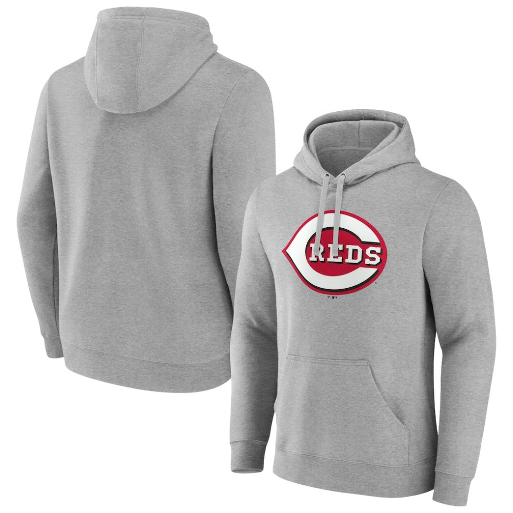 Cincinnati Reds Official Logo Fitted Pullover Hoodie Heather Gray