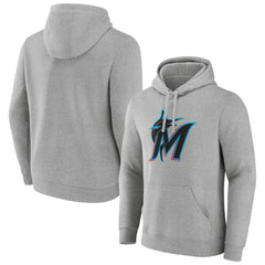 Miami Marlins Official Logo Fitted Pullover Hoodie Heather Gray