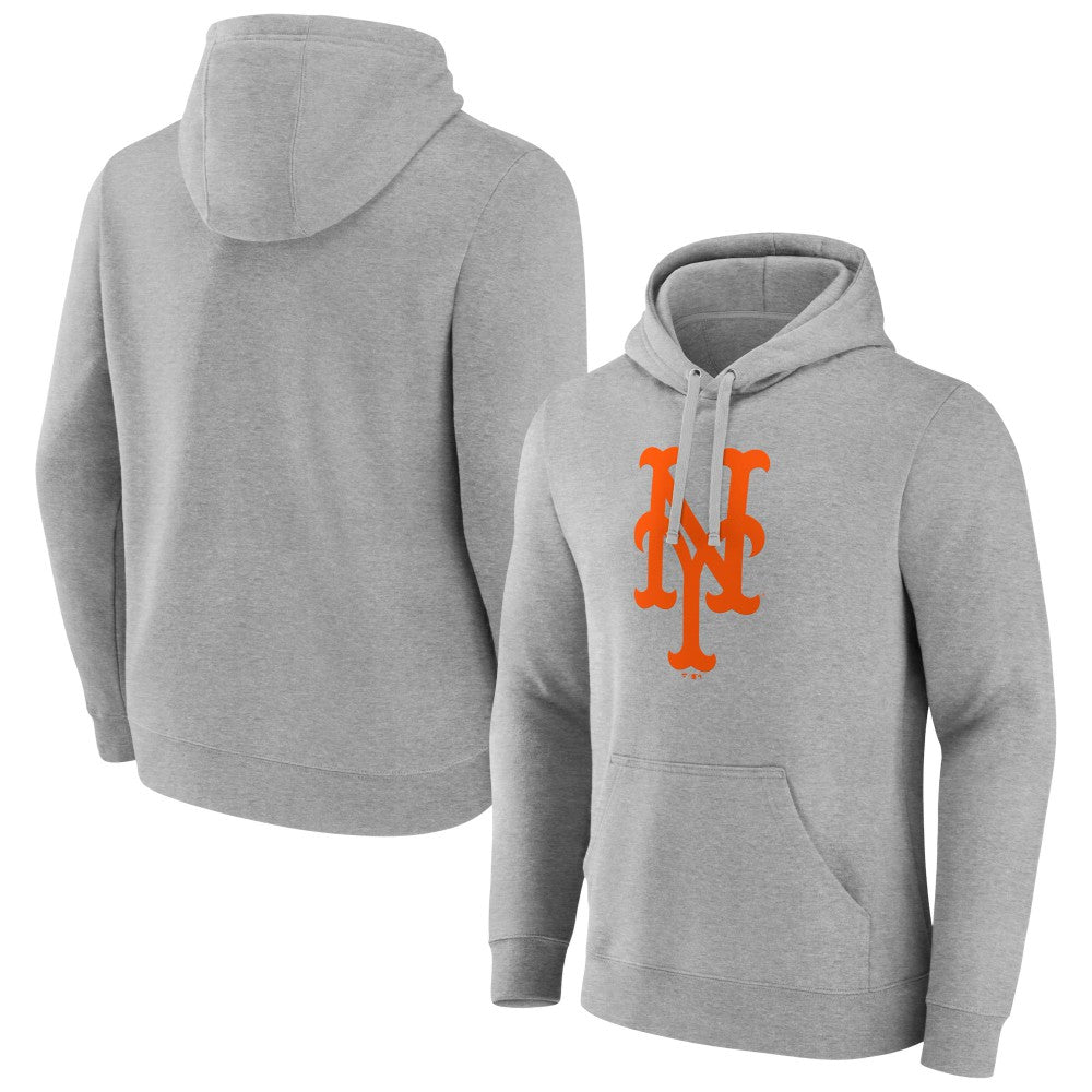 New York Mets Official Logo Fitted Pullover Hoodie Heather Gray