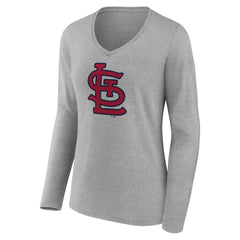 St. Louis Cardinals Women's Core Official Logo Long Sleeve V-Neck T-Shirt Heather Gray