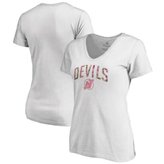 New Jersey Devils Women's Floral Arched V-Neck T-Shirt White