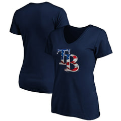 Tampa Bay Rays Logo Women's Banner Wave V-Neck T-Shirt Navy