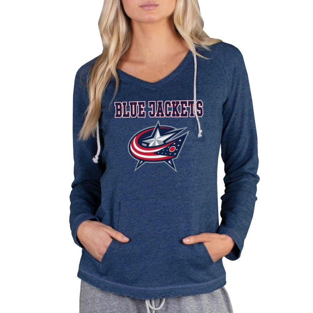 Columbus Blue Jackets Concepts Sport Women's Mainstream Terry Tri-Blend Long Sleeve Hooded Top Navy