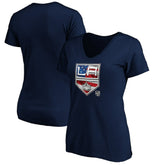 Los Angeles Kings Women's Banner Wave Logo V-Neck T-Shirt T-Shirt Navy