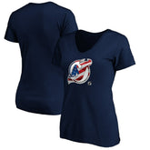 New Jersey Devils Women's Banner Wave Logo V-Neck T-Shirt T-Shirt Navy