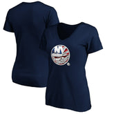 New York Islanders Women's Banner Wave Logo V-Neck T-Shirt T-Shirt Navy