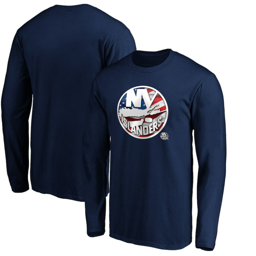 New York Islanders Banner Wave Logo Long Sleeve T-Shirt Navy