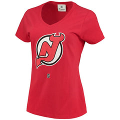 Nico Hischier New Jersey Devils Fanatics Women's Name & Number Logo V-Neck T-Shirt Red