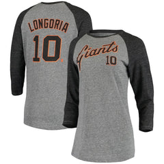 Evan Longoria San Francisco Giants 5th & Ocean by Women's Script Name & Number Raglan Tri-Blend 3/4-Sleeve T-Shirt Gray | New Era