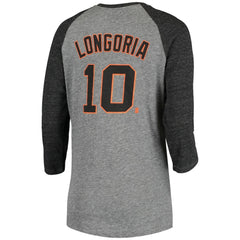 Evan Longoria San Francisco Giants 5th & Ocean by Women's Script Name & Number Raglan Tri-Blend 3/4-Sleeve T-Shirt Gray | New Era