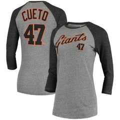 Johnny Cueto San Francisco Giants 5th & Ocean by Women's Script Name & Number Raglan Tri-Blend 3/4-Sleeve T-Shirt Gray | New Era
