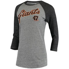 Johnny Cueto San Francisco Giants 5th & Ocean by Women's Script Name & Number Raglan Tri-Blend 3/4-Sleeve T-Shirt Gray | New Era