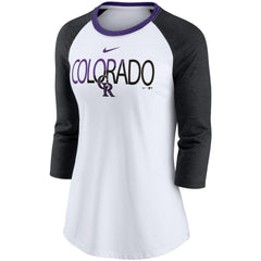 Colorado Rockies Women's Color Split Tri-Blend 3/4-Sleeve Raglan T-Shirt White/Heathered Black | Nike