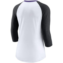Colorado Rockies Women's Color Split Tri-Blend 3/4-Sleeve Raglan T-Shirt White/Heathered Black | Nike