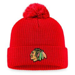 Chicago Blackhawks Fanatics Primary Logo Cuffed Knit Hat with Pom Red