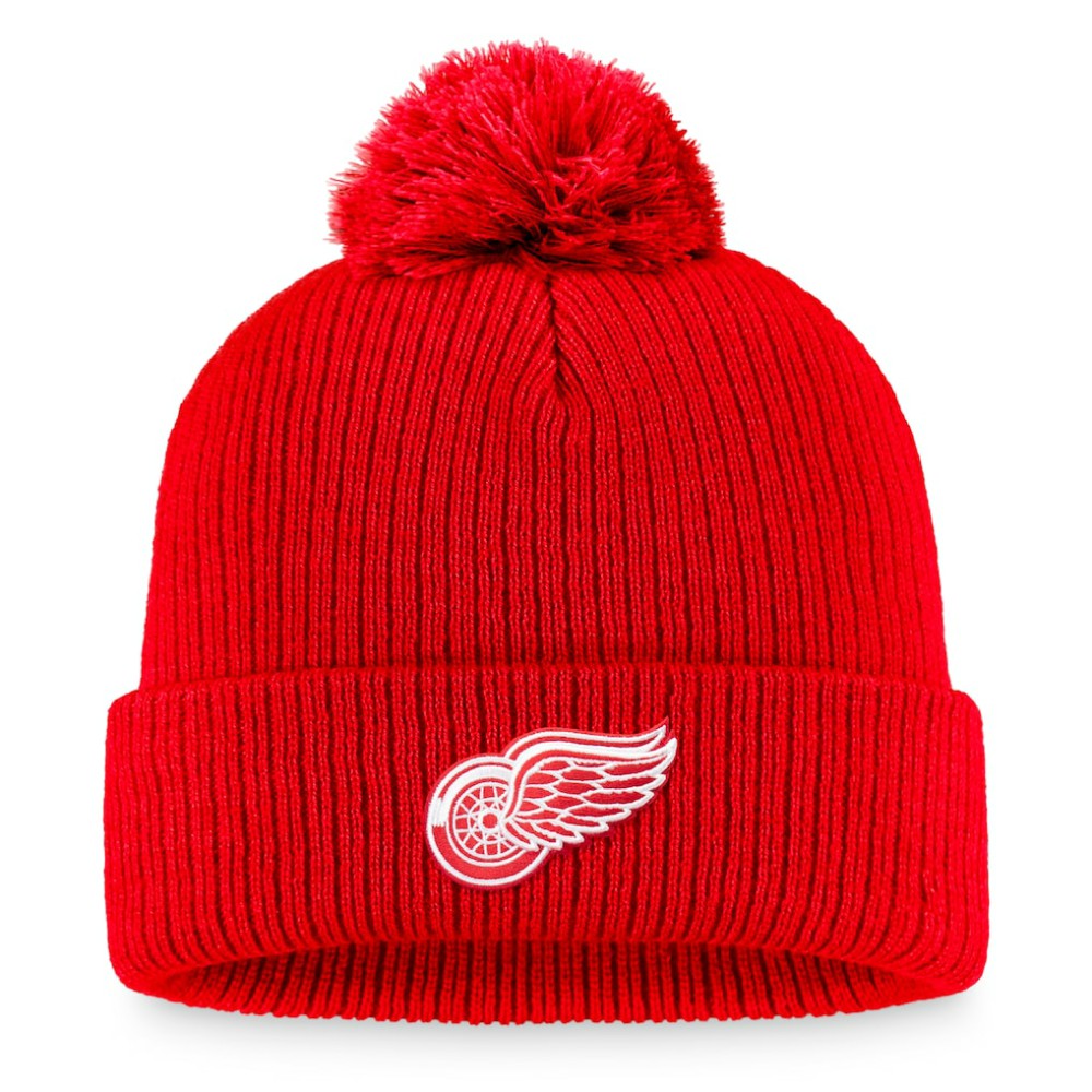 Detroit Red Wings Fanatics Primary Logo Cuffed Knit Hat with Pom Red