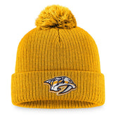 Nashville Predators Fanatics Primary Logo Cuffed Knit Hat with Pom Gold