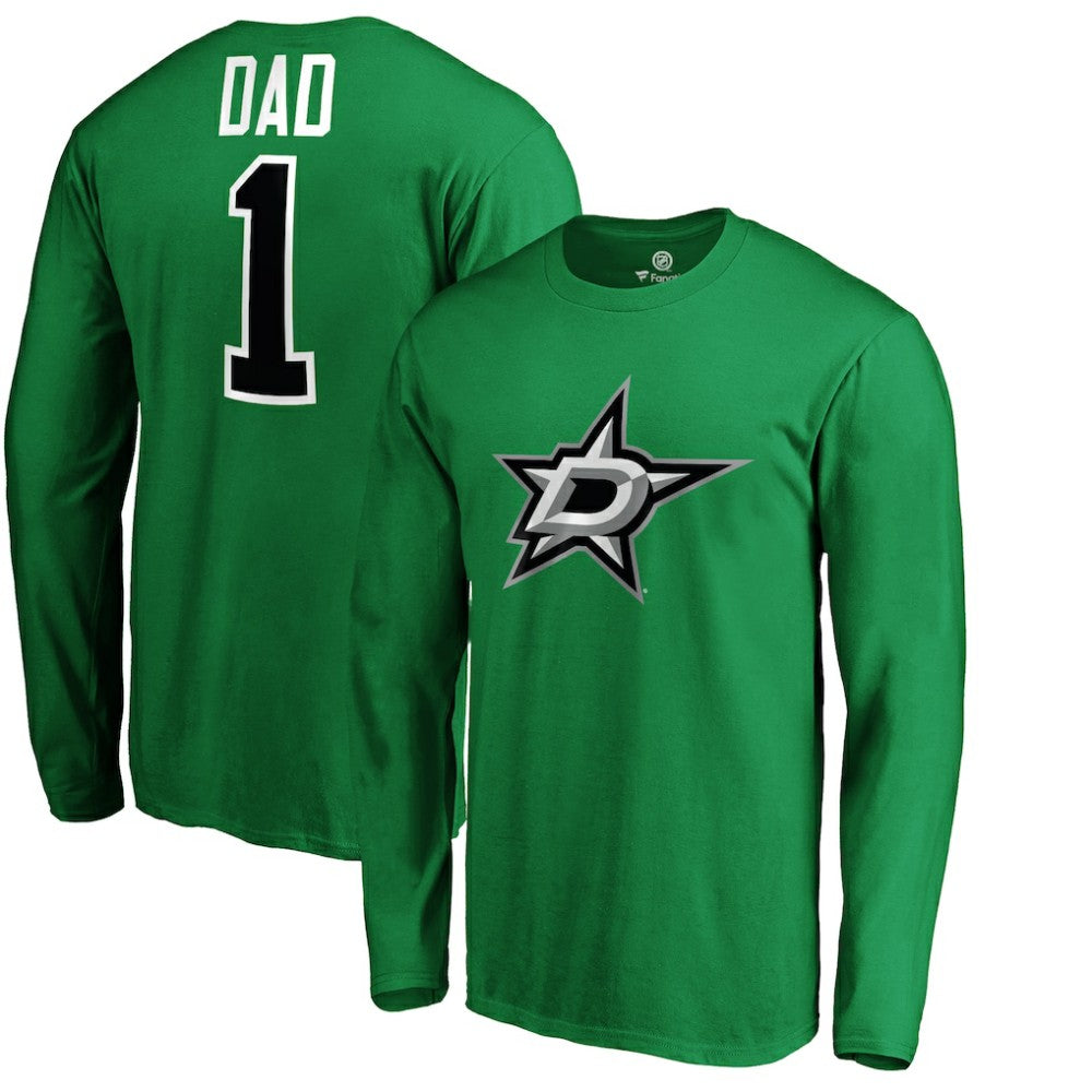 Dallas Stars #1 Dad Long Sleeve T-Shirt Kelly Green