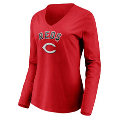 Cincinnati Reds Women's Personalized Winning Streak Name & Number Long Sleeve V-Neck T-Shirt Red