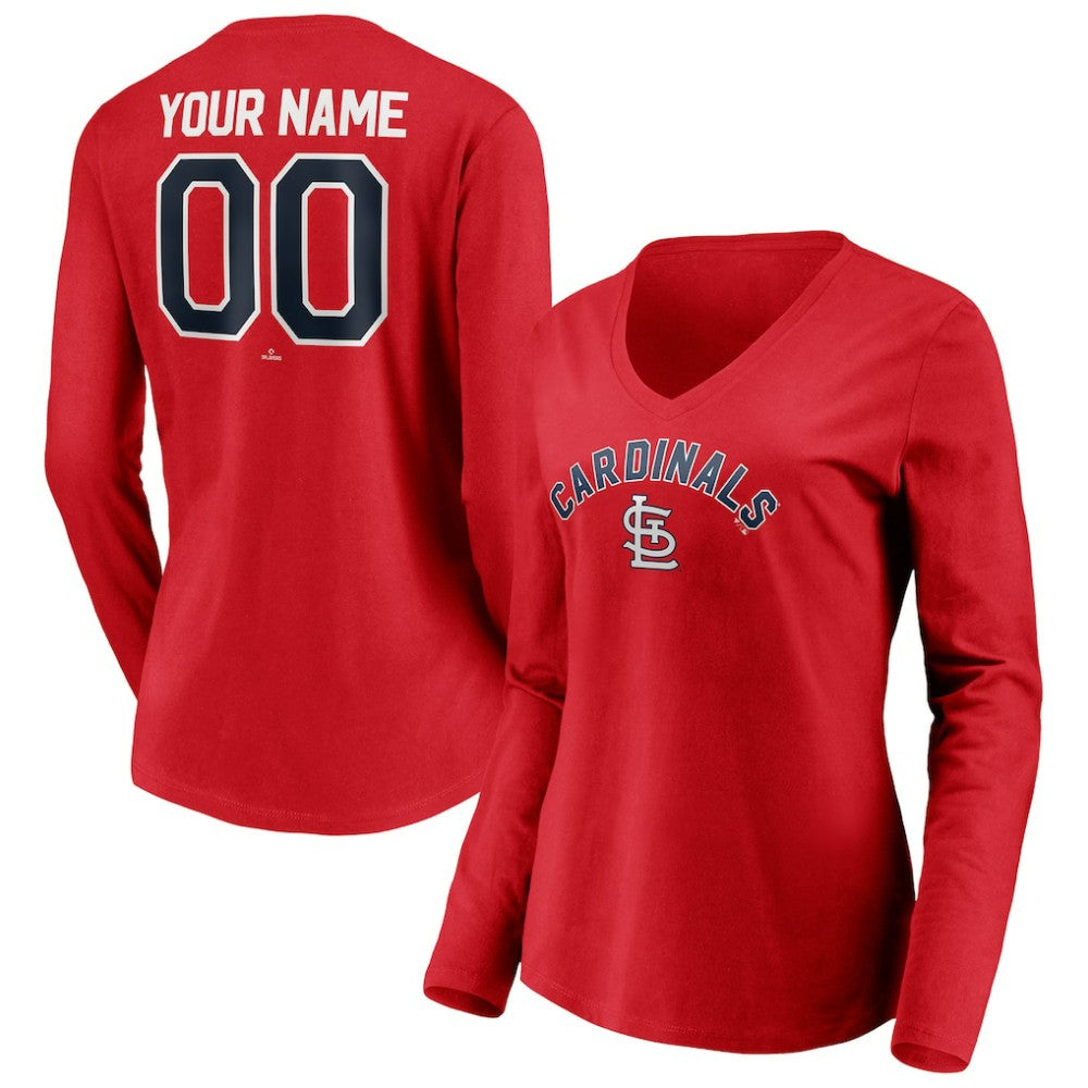 St. Louis Cardinals Women's Personalized Winning Streak Name & Number Long Sleeve V-Neck T-Shirt Red