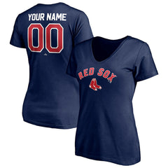 Boston Red Sox Women's Personalized Winning Streak Name & Number V-Neck T-Shirt Navy