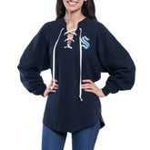Seattle Kraken Fanatics Women's Lace Up Long Sleeve Spirit Top Navy