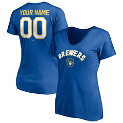 Milwaukee Brewers Women's Cooperstown Winning Streak Personalized Name & Number V-Neck T-Shirt Royal