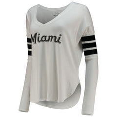 Miami Marlins Tiny Turnip Women's Jalynne Jersey Tri-Blend Long Sleeve V-Neck T-Shirt White