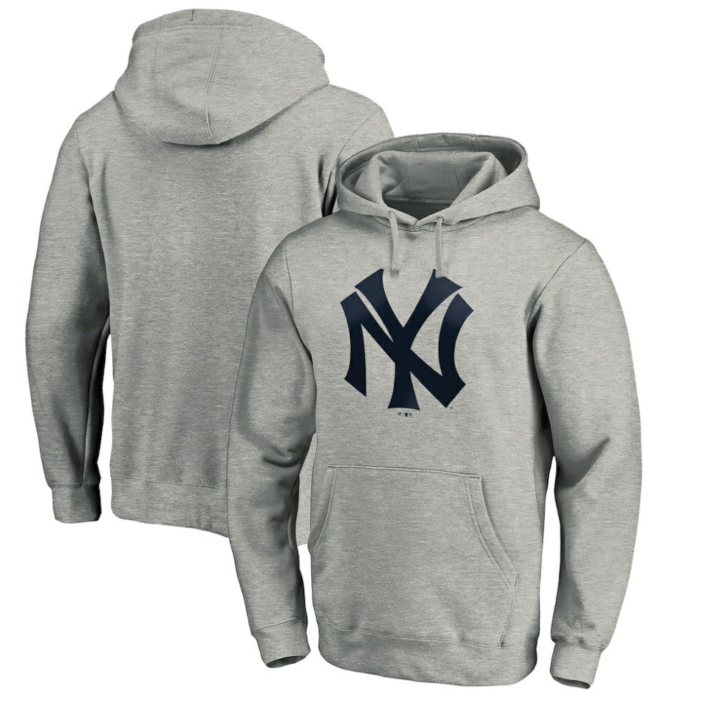 New York Yankees Cooperstown Collection Huntington Logo Fitted Pullover Hoodie Heather Gray