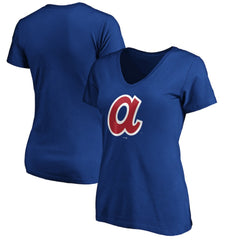 Atlanta Braves Women's Cooperstown Collection Huntington Logo V-Neck T-Shirt Royal