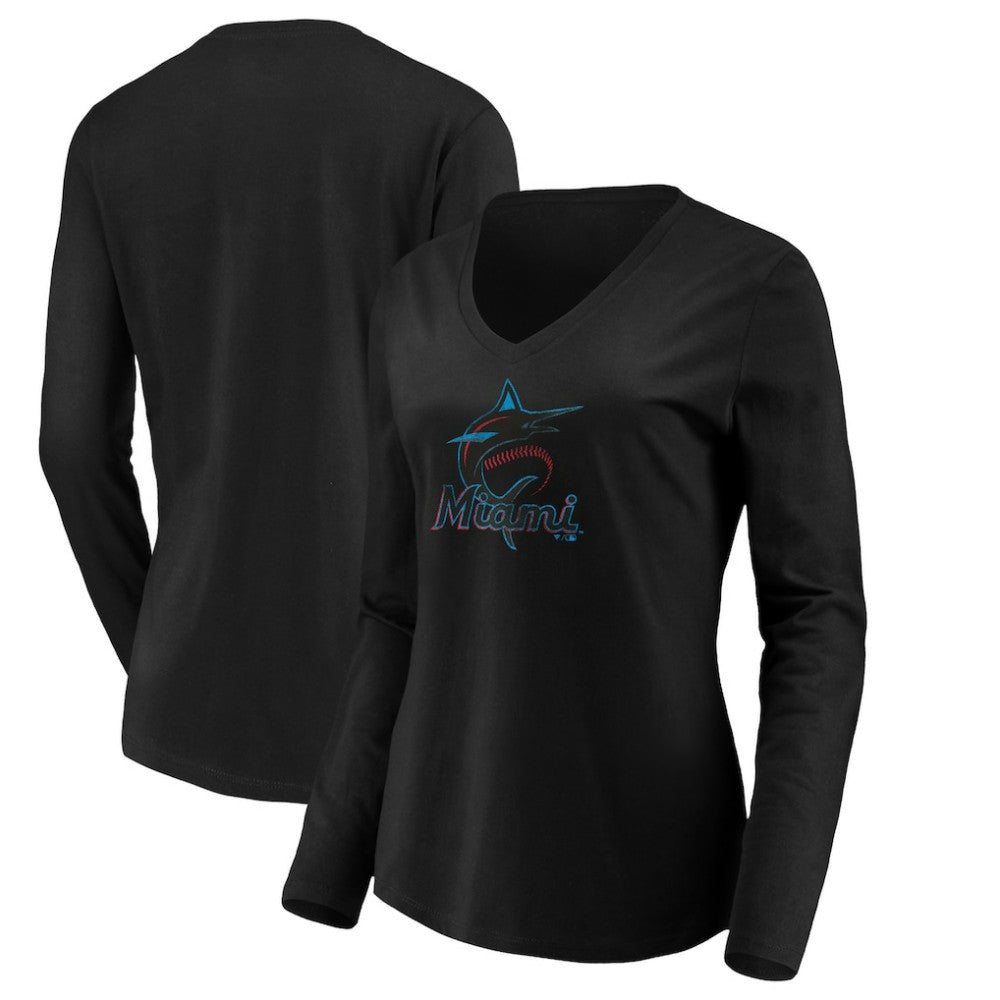 Miami Marlins Women's Core Distressed Team Long Sleeve T-Shirt Black