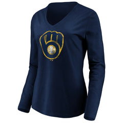 Milwaukee Brewers Women's Core Distressed Team Long Sleeve T-Shirt Navy