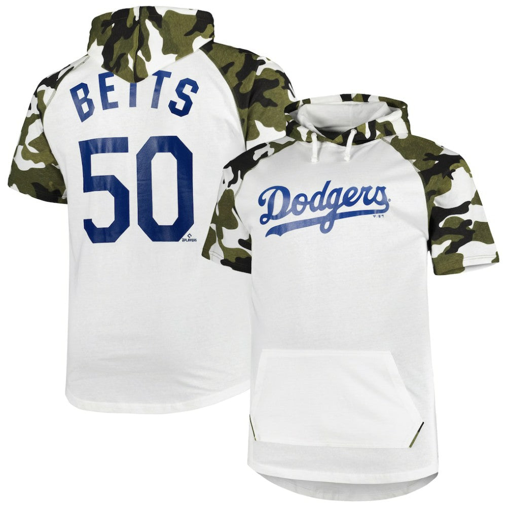 Mookie Betts Los Angeles Dodgers Player Big & Tall Raglan Hoodie T-Shirt White/Camo