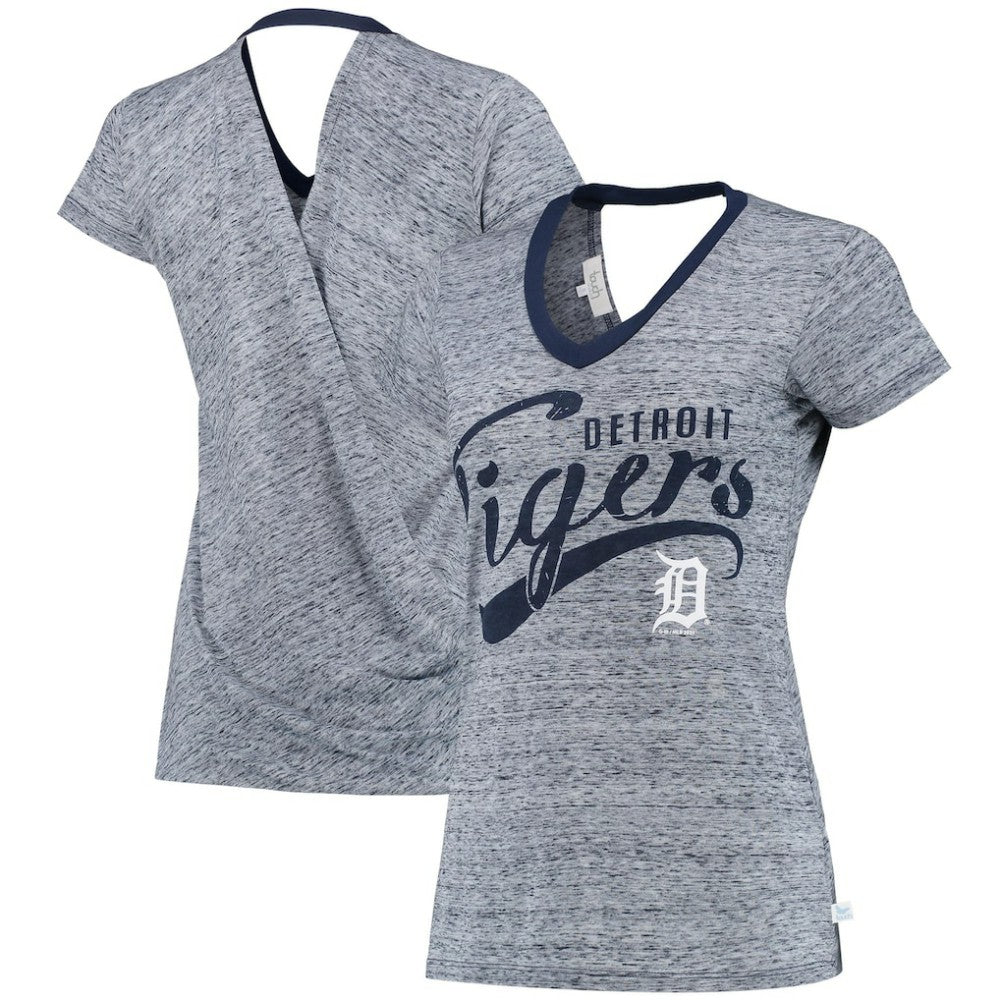 Detroit Tigers Touch Women's Hail Mary V-Neck Back Wrap T-Shirt Navy