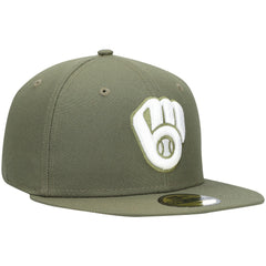 Milwaukee Brewers White Logo 59FIFTY Fitted Hat Olive | New Era