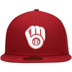 Milwaukee Brewers White Logo 59FIFTY Fitted Hat Cardinal | New Era