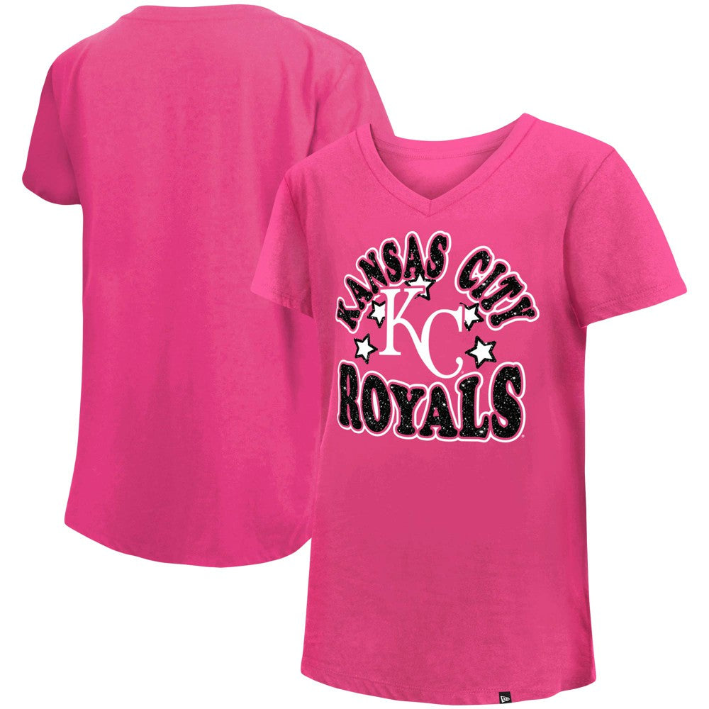 Kansas City Royals Girls Youth Jersey Stars V-Neck T-Shirt Pink | New Era