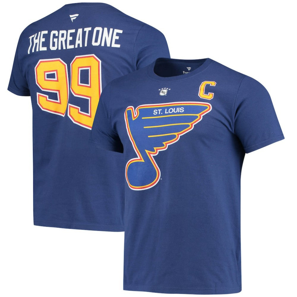 Wayne Gretzky St. Louis Blues Fanatics Authentic Stack Retired Player Nickname & Number T-Shirt Blue